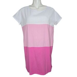 Famulily Women's Pink White Colorblock Short Sleeve Shift Dress M